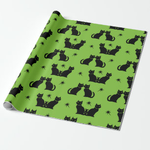 Retro Black Cat Kattunge på gröntens pappra förpac Presentpapper