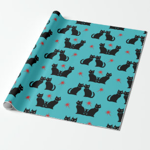 Retro Black Cat Kattunge röda stjärnor som omslute Presentpapper