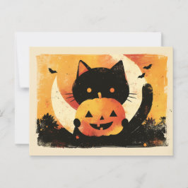 Retro Black Cat med Jack O'Lantern Vykort