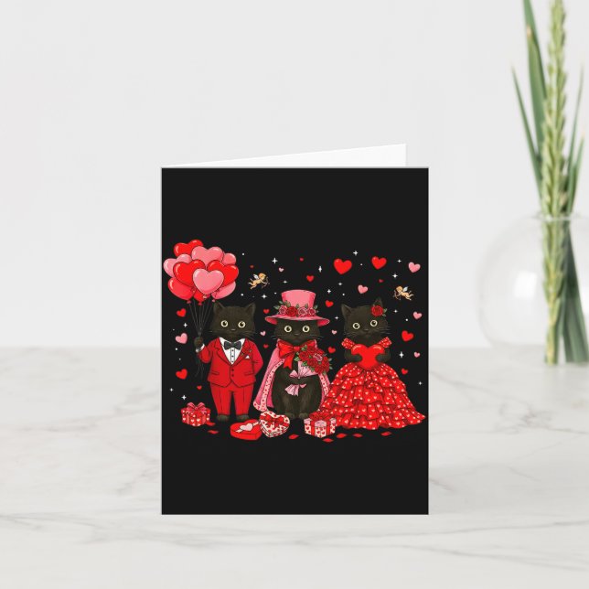 Retro Black Cat Meowentine's Day Heart Valentines  Kort (Framsida)