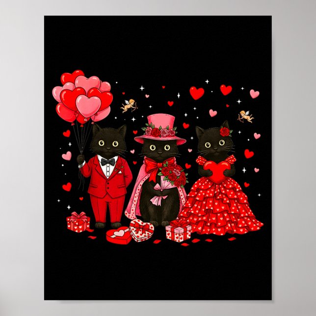 Retro Black Cat Meowentine's Day Heart Valentines  Poster (Framsidan)