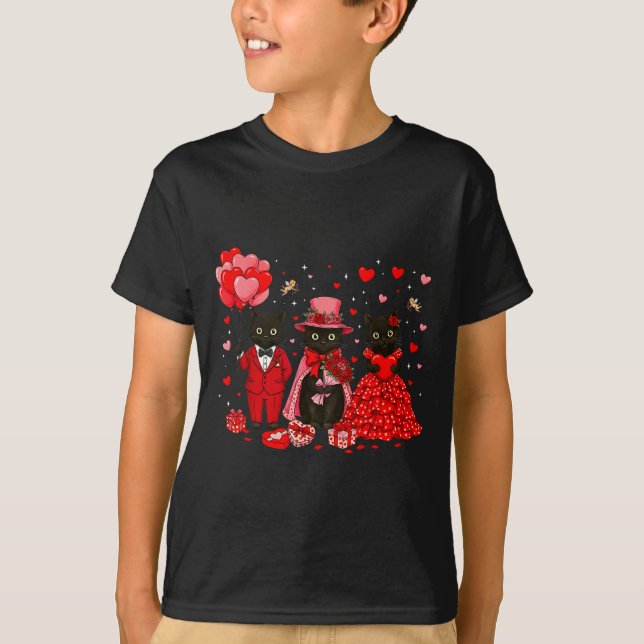 Retro Black Cat Meowentine's Day Heart Valentines  T Shirt (Framsida)