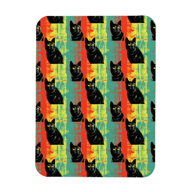 Retro Black Cat Mönster Magnet (Vertikal)