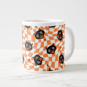 Retro Black Cat Orange Check Mönster Jumbo Mugg