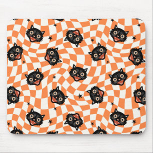 Retro Black Cat Orange Check Mönster Musmatta