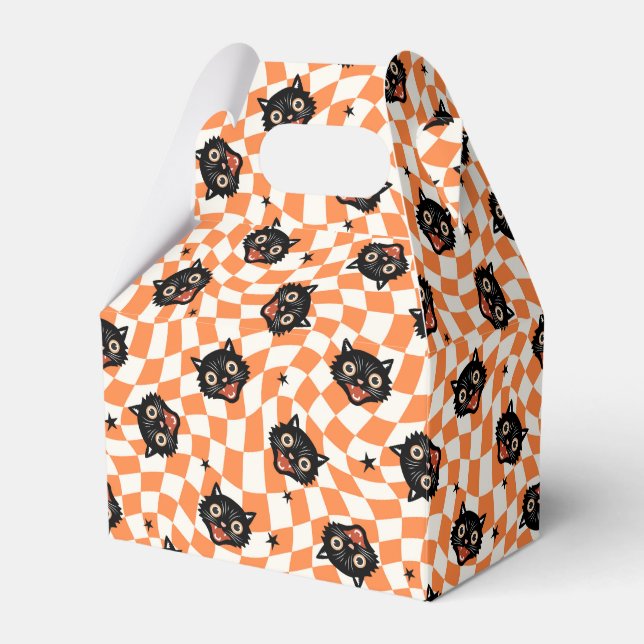 Retro Black Cat Orange Check Mönster Presentaskar (Framsidan Sidan)