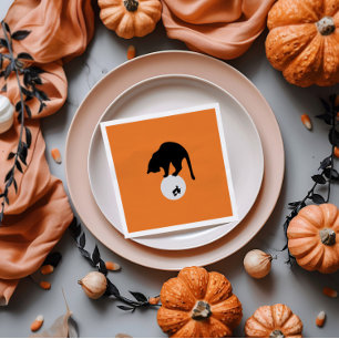Retro Black Cat på Måne Halloween Pappersservett