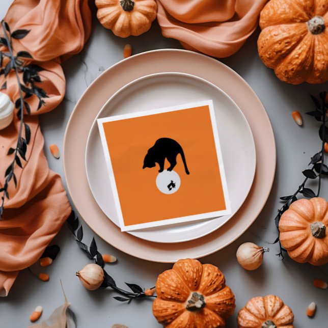 Retro Black Cat på Måne Halloween Pappersservett (Skapare uppladdad)