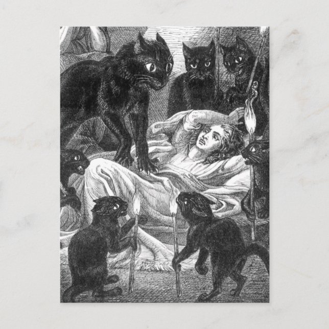 Retro Black cat party teckning Inbjudan Vykort (Framsida)