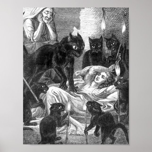 Retro Black cat party teckning Poster (Framsidan)