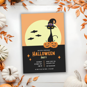 Retro Black Cat Personalized Halloween Party Inbjudningar