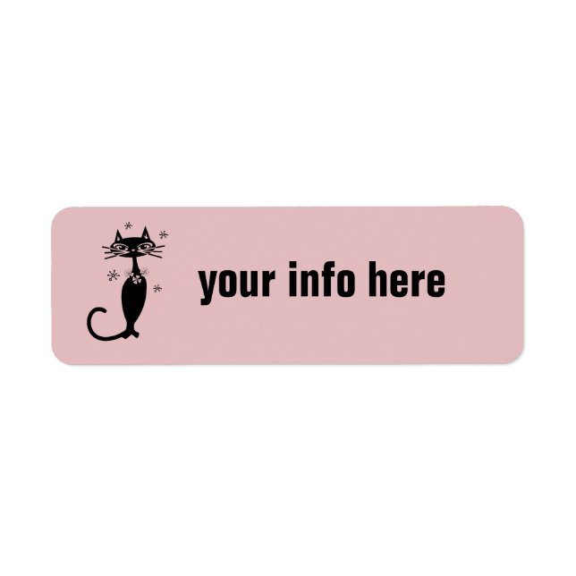 RETRO BLACK CAT ROSA RETURETIKETTER RETURADRESS ETIKETT (Framsidan)
