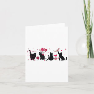 Retro Black Cat Spela upp Heart Valentines day Cat Kort