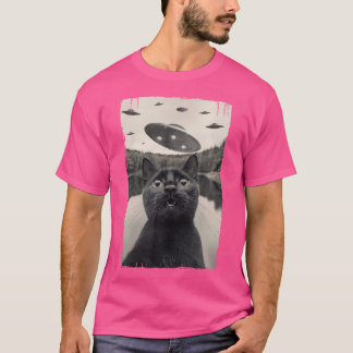 Retro Black Cat Ufo-möten - Funny Ufo Black C T Shirt