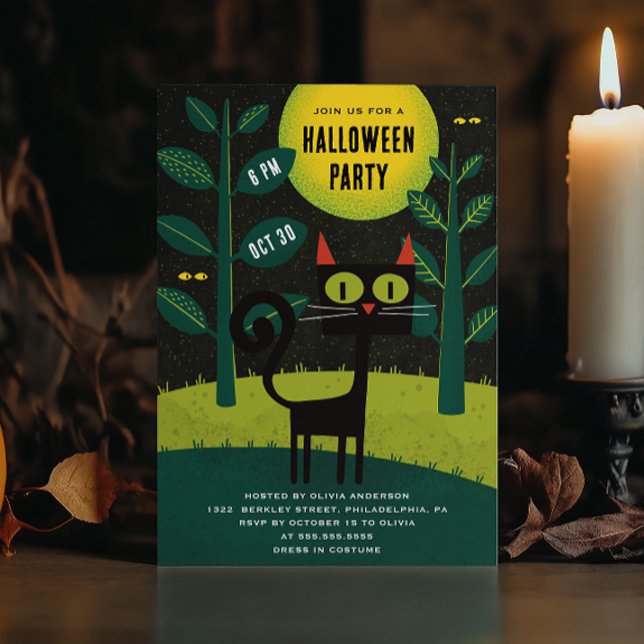 Retro Black Cat | Vintage Costume Halloween fest Inbjudningar (Skapare uppladdad)