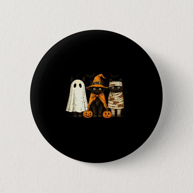 Retro Black Cat Witch Y Halloween Pumpkin Women Me Knapp (Framsida)