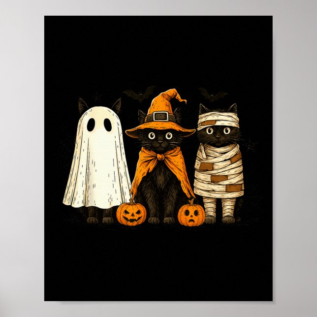 Retro Black Cat Witch Y Halloween Pumpkin Women Me Poster (Framsidan)
