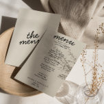 Retro Black Cream Bright Modern Trendig Bröllop Meny<br><div class="desc">En färglös funky,  modern,  smart bröllop-middagsmeny. Med chic av malldesign för boho vintage krämbakgrund och svart typografi och handskriven meny i rött. Perfekt och matchning med hela sviten.</div>