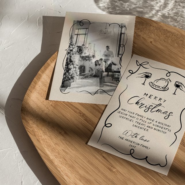 Retro Black Cream Hand plockade Photo God jul Julkort (Skapare uppladdad)