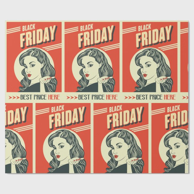 Retro Black Friday Pop Art Pin-Up Girl Presentpapper (Platt)