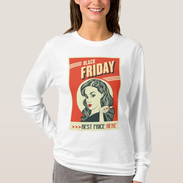 Retro Black Friday Pop Art Pin-Up Girl T Shirt (Framsida)