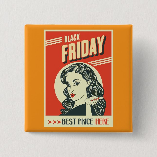 Retro Black Friday Pop Art Pinuppa Flicka Knapp (Framsida)