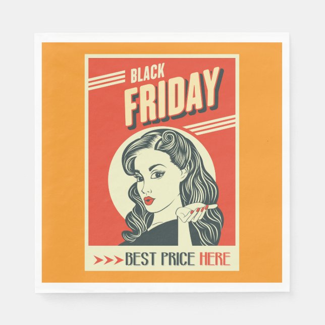Retro Black Friday Pop Art Pinuppa Flicka Pappersservett (Framsidan)