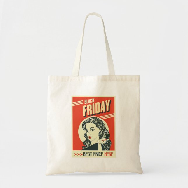 Retro Black Friday Pop Art Pinuppa Flicka Tygkasse (Framsidan)