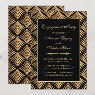 Retro Black Guld Art Deco Gatsby Förlovningsfest Inbjudningar