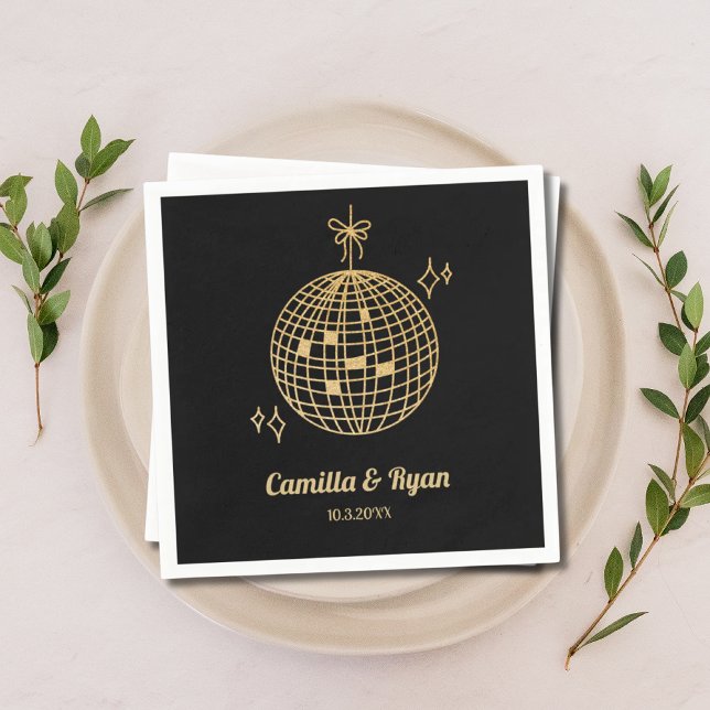 Retro Black & Guld Disco Bröllop Decor Napkins Pappersservett (Retro Black & Gold Disco Wedding Decor Napkins
)