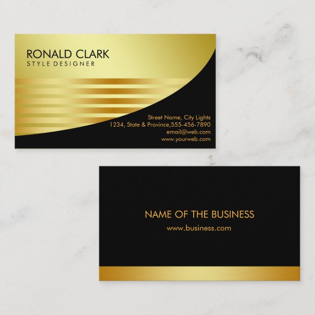 Retro Black Guld Metall Financial Services Visitkort (Fram/baksida)