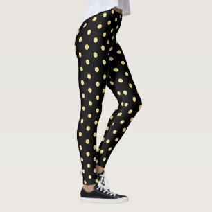 Retro Black Guld Polka dots Mönster Chic Mode Leggings