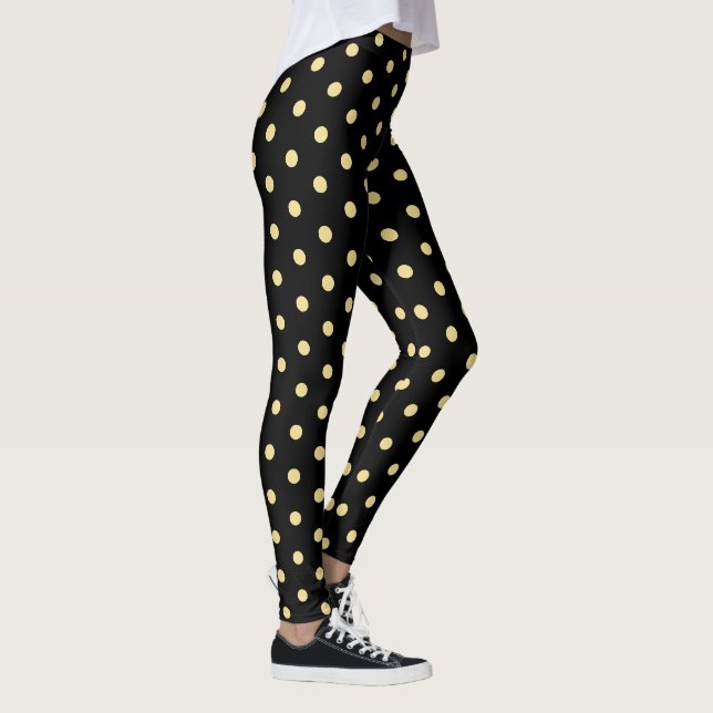 Retro Black Guld Polka dots Mönster Chic Mode Leggings (Höger)