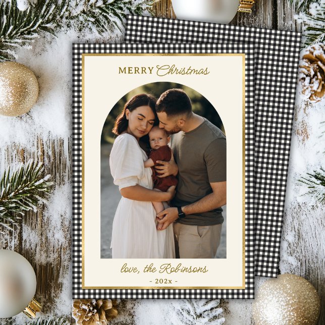 Retro Black Guld Pput Arch Photo God jul Julkort (Skapare uppladdad)