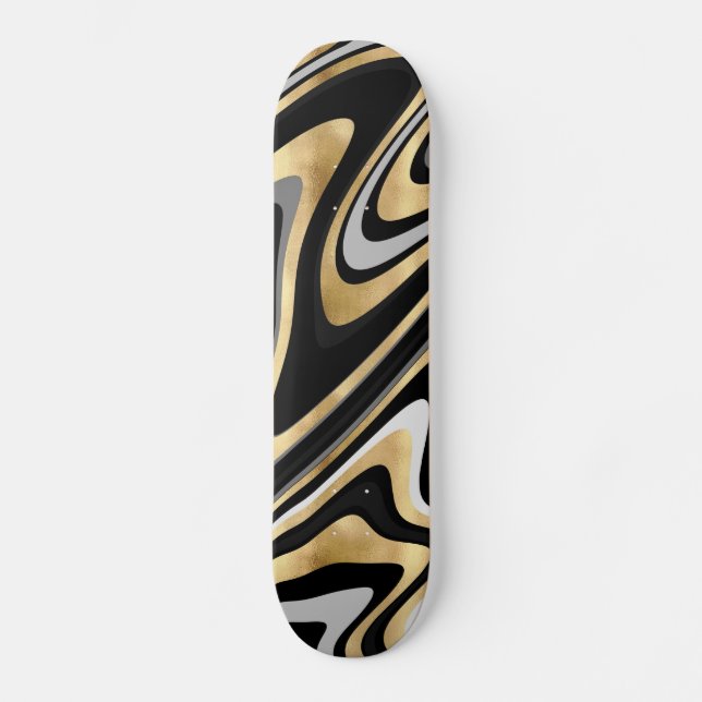 Retro Black Guld Vågigt Linjer Modern design Mini Skateboard Bräda 18,5 Cm (Framsida)