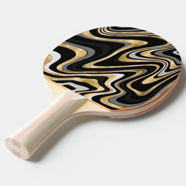 Retro Black Guld Vågigt Linjer Modern design Pingisracket (Frontvinkel)