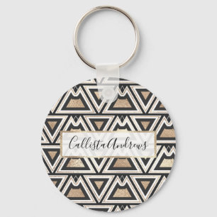 Retro Black Guld White Triangle Geometric Nyckelring
