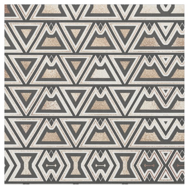 Retro Black Guld White Triangle Geometric Tyg (Närbild)