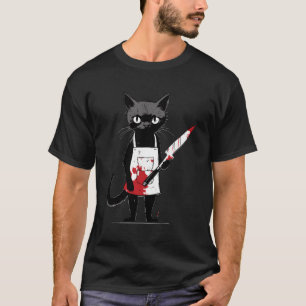 Retro Black Kattunge med Knivar I svart katt med K T Shirt