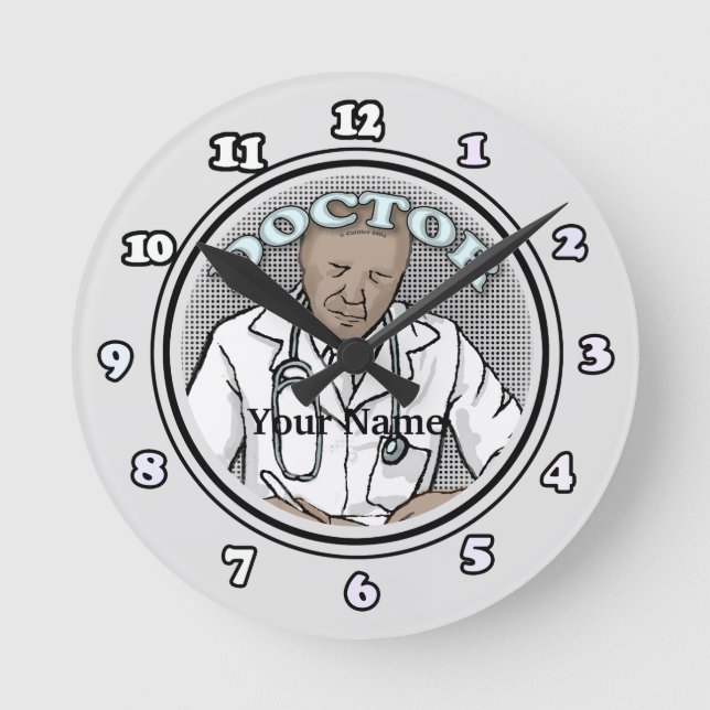 Retro Black Male Doktor Rund Klocka (Framsida)
