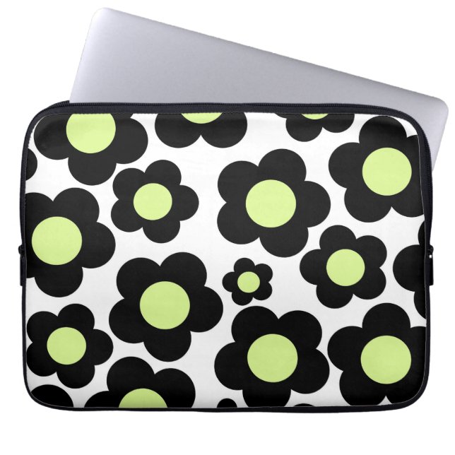 Retro Black & Neon Grönt Blommigt Edgy Chic Vår Laptop Fodral (Framsidan)
