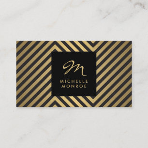 Retro Black och Faux Guld Mönster Glam Monogram Visitkort