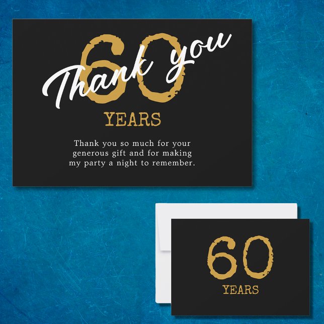 Retro Black och Guld 60:e födelsedagen Tack Kort (60th Birthday Retro Black And Gold Thank You Card
)
