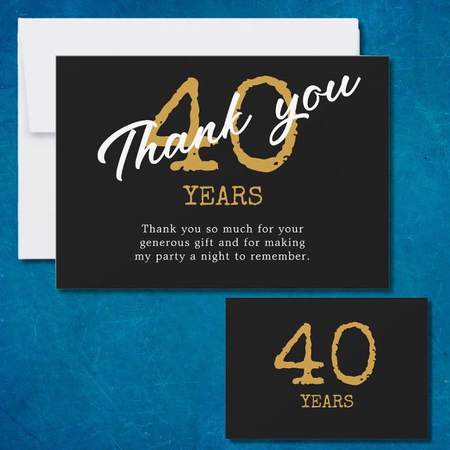 Retro Black och Guld vid 40:e födelsedag Tack Kort (40th Birthday Retro Black And Gold Thank You Card
)