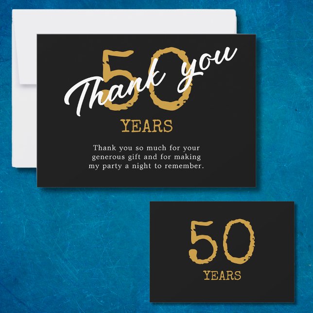 Retro Black och Guld vid 50:e födelsedagen Tack Kort (50th Birthday Retro Black And Gold Thank You Card
)