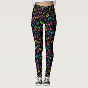 Retro Black och Neon Doodle Mönster Leggings
