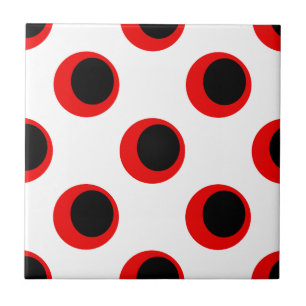 Retro Black och Red på White Polka Dot Mönster Kakelplatta