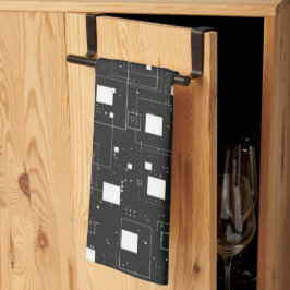 Retro Black och White Geometric Mönster Kökshandduk