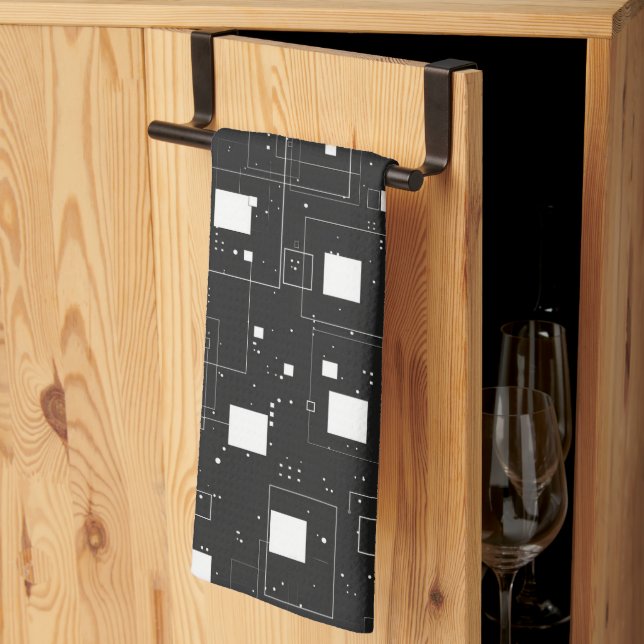 Retro Black och White Geometric Mönster Kökshandduk (Thirds Fold)