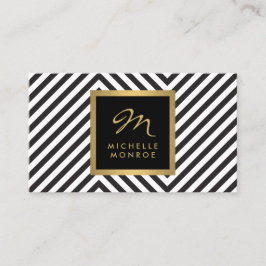 Retro Black och White Mönster Glam Guld Monogram Visitkort